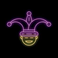 Neon jester smiling with a jester hat on a black background vector
