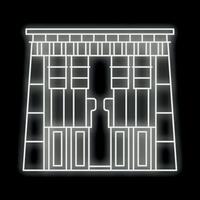 Neon sign depicting the front of a building with large windows vector