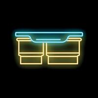 Neon icon of coffee capsules lying under presser element of coffee machine vector