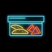 Neon sign showing container with nachos and dipping sauce for restaurant or bar vector