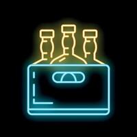 Neon sign representing a box of beer bottles for bar or pub vector