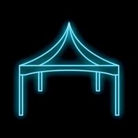 Blue neon sign representing tent for party or event on black background vector
