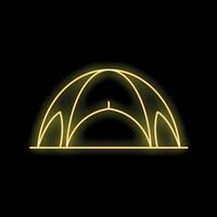 Glowing neon line tourist tent icon isolated on black background for your projects vector