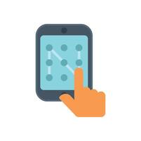 Person unlocking smartphone with pattern password on screen vector