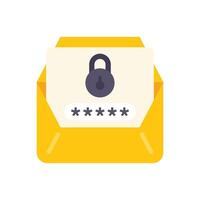 Yellow email envelope containing password protected document with lock vector