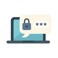 Laptop showing password protected notification with lock icon vector