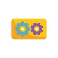 Two colorful gears interlocking representing teamwork on yellow background vector