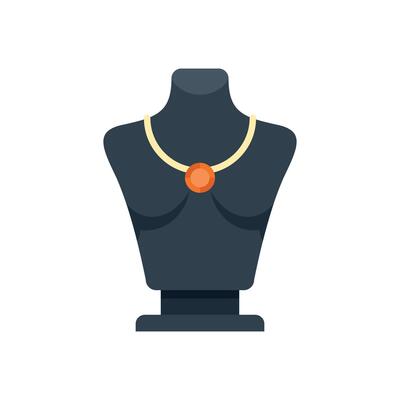 Black mannequin torso wearing gold necklace with round pendant