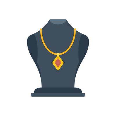 Black mannequin bust displaying golden necklace with red gemstone pendant