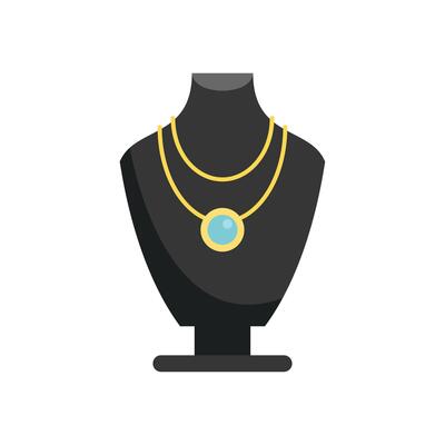 Black mannequin with gold chains and blue necklace pendant