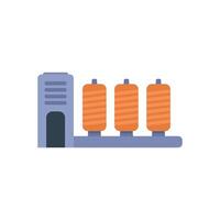 Textile production line processing raw materials into thread vector