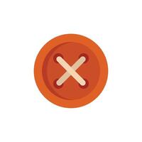 Orange clothes button with cross stitch is being sewn on fabric vector