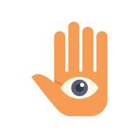 Open hand showing eye in center of palm flat vector illustration