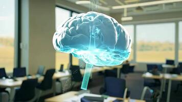 Digital brain human AI 3D virtual thinking modern lab research imagination creativity skill technology intelligence idea innovation concept mind medicine health office business tech video