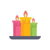 Three colorful burning candles on a plate creating a relaxing atmosphere vector
