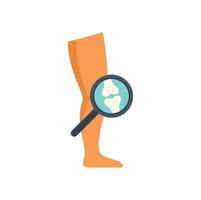 Magnifying glass showing knee joint examining bones for arthritis vector
