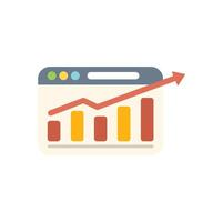 Website showing positive statistics with growing bar chart and upward arrow vector