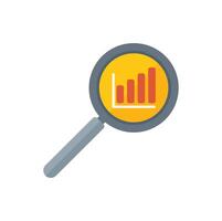 Magnifying glass showing growing chart representing market research and analysis vector