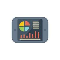 Mobile phone showing statistics chart with growing bars and pie chart vector