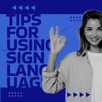 Blue Sign Language Tips Linkedin Post template