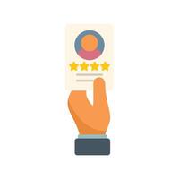 Recruiter holding cv with five stars rating, job interview flat icon vector