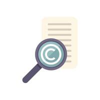 Magnifying glass investigating copyright symbol on document for intellectual property protection vector