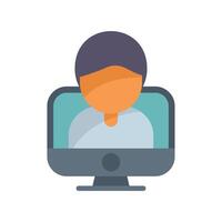 Man attending online meeting using desktop computer icon vector