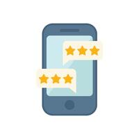 Smartphone showing customer review with five star rating system vector