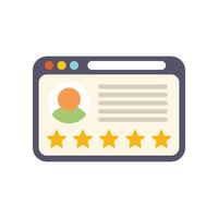 Customer review rating on website profile with five stars feedback vector