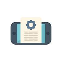 Mobile phone showing document with cogwheel displaying technical support vector