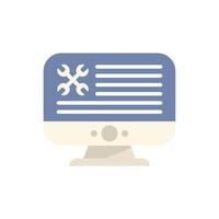 Computer showing maintenance software with crossed wrenches icon vector