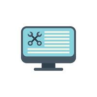 Computer showing crossed wrenches for online technical support vector