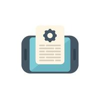 Mobile phone displaying document with cogwheel icon for settings vector
