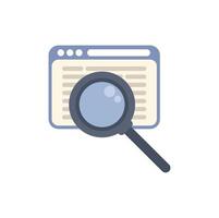 Magnifying glass exploring website content for search and analysis vector