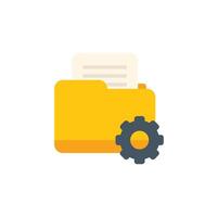 Yellow folder with documents being processed with gear icon vector