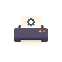 Printer performing setup configuration with cogwheel symbol displayed on paper vector