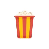 Classic red and yellow striped popcorn bucket overflowing with buttery popcorn vector