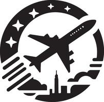 a plane is flying over a city and the moon is visible vector