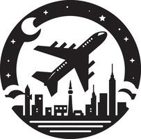 a plane is flying over a city with a star on it vector