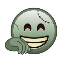 Smiling face with smiling eyes covering mouth with hand Large size of zombie halloween emoji vector