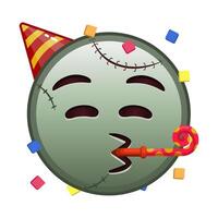 Face with a festive horn and cap Large size of zombie halloween emoji vector
