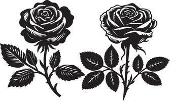 set of decorative rose with leaves. Flower silhoutte isolated on a white background vector