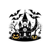 Halloween house with bats and bats in the background vector