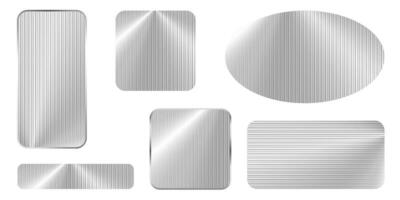 Ribbed glass effect, 3d backgrounds set. Transparent shiny textured plate with sun glare. Ribbed gradient pattern with light glare. vector