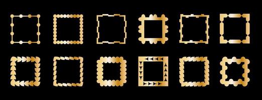 Retrofuturism frame set, engraved gold. Art deco frame template, stylized decorative frame format with pattern. vector