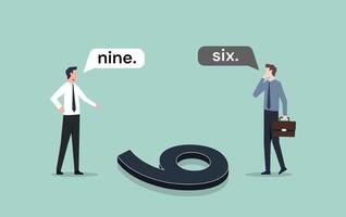 Six or Nine. Different answers from the perspective and point of view concept. Opposite view from two different people vector