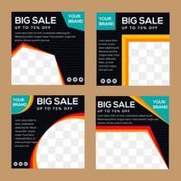 Set of fashion Editable minimal square banner template. Black background color with pink and green element design. Suitable for social media post and web internet ads vector