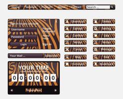 Set of web button elements. zebra pattern. orange and black colors. vector