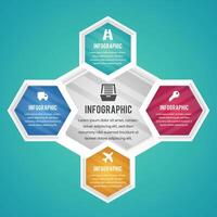 infographics design template with 3D paper label, integrated hexagon background. Blank space for content, business, infographic, diagram, digital network, flowchart, process diagram, timeline vector