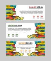 set of web banner templates with brick construction, interlocking toy bricks, building blocks, parts or pieces on white background and place for text. Colorful doodle style backdrop. vector